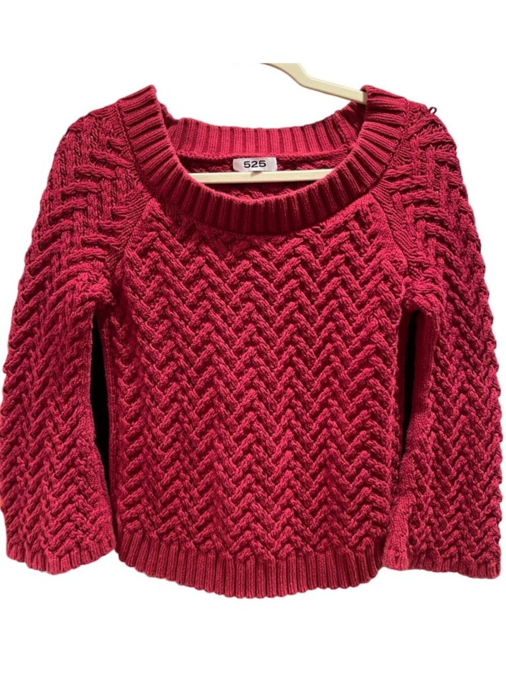 525 America Chunky Cable Knit Sweater Women's M Raspberry Pink Cropped Top